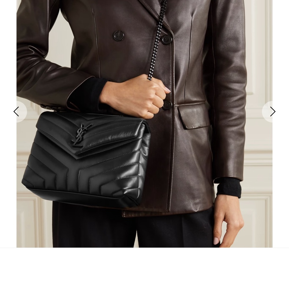 Saint Laurent Black Small Loulou Chevron Shoulder Bag Authentic